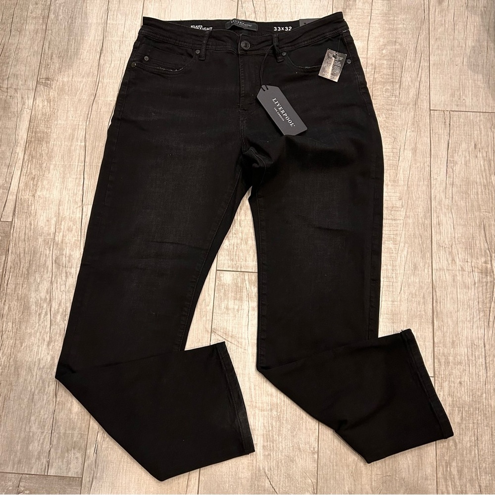 NWT Liverpool Size 33 Men's Black Slim Straight Jeans